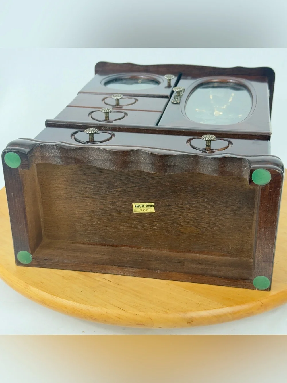 Wooden Heart-Drawer Jewelry Box with Mirrored Door - Dark Brown